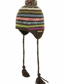 Ladies Barts Anna Inka Pom Earflaps Beanie. Brown