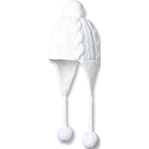 Ladies Barts Pompompom Earflaps Beanie. White