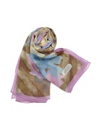 Basile Flower and Zebra Pattern Chiffon Silk Long Scarf