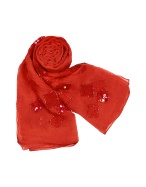 Basile Red Beaded Chiffon Silk Stole