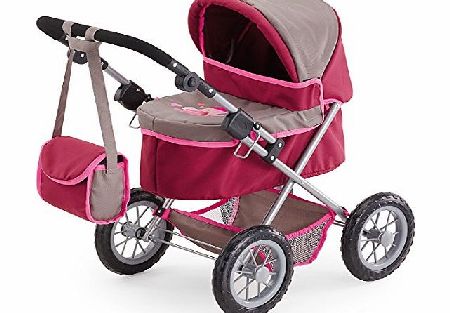 Bayer 39 - 68cm Dolls Pram Trendy Princess Design with Bag (Pink/ Grey)