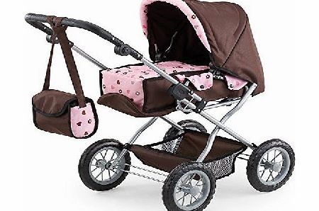 Bayer 46 - 75cm Dolls Pram Combi Grande Hearts and Flowers Design with Bag (Brown/ Pink)