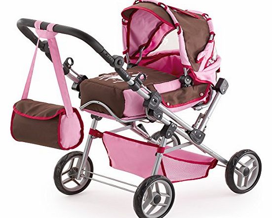 46 - 83cm Dolls Pram Trendsetter Unicorn Design with Bag (Pink/ Brown)