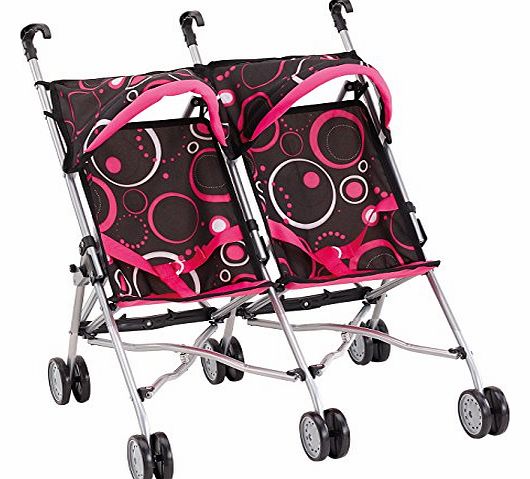 Bayer 69cm Dolls Buggy Twin Circle Design (Black/ Pink)