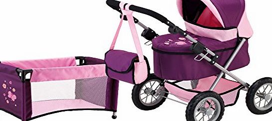 Bayer Dolls Trendy with Travel Bed Pram (Plum)