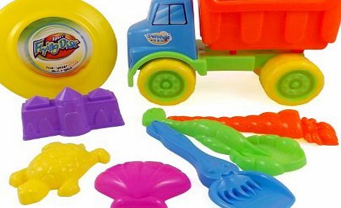 Beach Toys Beach Dump Truck with Frisbee - 8pc Sand Toys Set for Kids