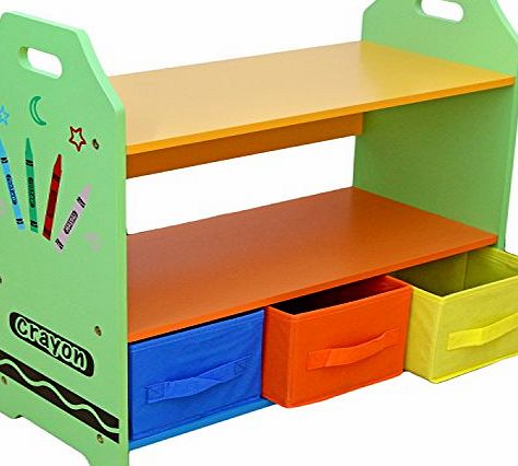 Bebe Style Children Sized Wooden Shelves with Three Storage Boxes (Crayon Themed)