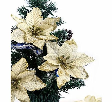 Bei wang 6 pcs 13CM Christmas Tree Decorative Silk Flower Gold Poinsettia Bush and Red Poinsettia Bush Artificial Flowers (Gold)