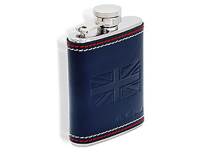 Ben Sherman Union Jack Blue Leather Captive Top Hip Flask 013004