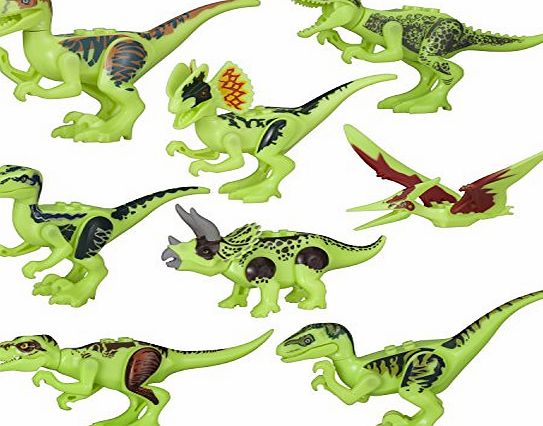 BeneGlow 8 Set Lifelike Luminous Mini Dinosaur Building Block Figures Toy (One Size, Luminous)