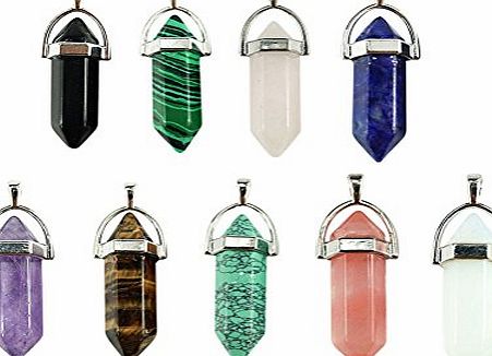 BESTIM INCUK 9-Piece Crystal Hexagonal Healing Point Pendant Chakra Cut Gemstone Pendant