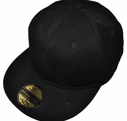 New Plain Black Flat Peak SnapBack Baseball Cap