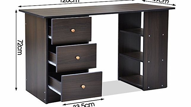 Beyondfashion 120 X 49 X 72cm Black/Brown Office Desk Home Office Computer Furniture 3 Drawer (Brown)