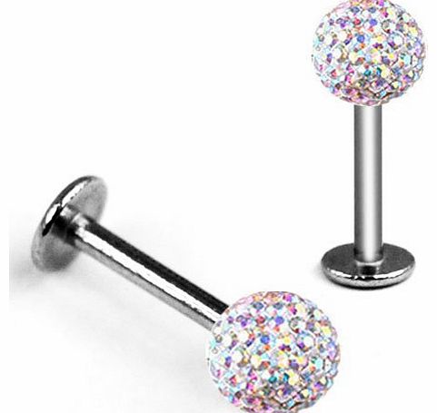 Beyondfashion Cool Crystal Gem Steel Micro Labret Piercing Stud Ideal for Lip / Tragus / Ear Piercing - Rainbow