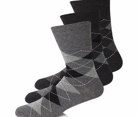 Bhs 3 Pack Grey Argyle Gentle Grip, Grey BR61G03FGRY