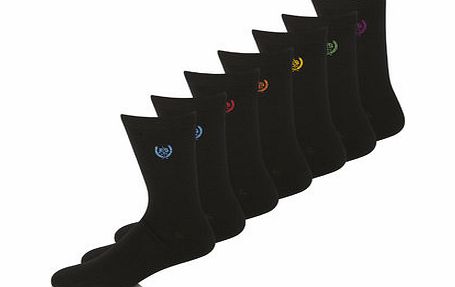 Bhs 7 Pack Embroidered Socks, Black BR61E32GBLK