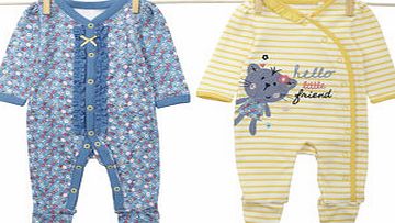 Bhs Baby Girls 2 Pack Sleepsuit Set, yellow 1583617529