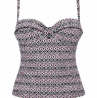 Bhs Black And Coral Tribal Diamond Tankini Top,