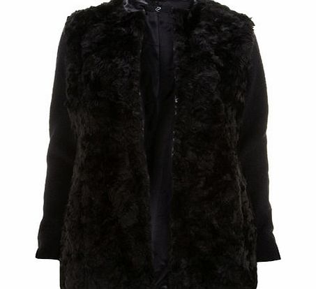 Bhs Black Faux Fur and Boucle Coat, black 12613228513