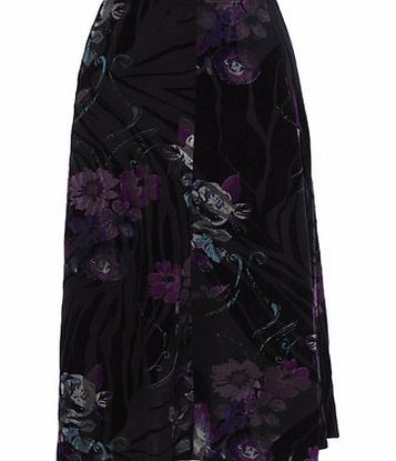 Bhs Black Floral Devore Print Flared Skirt, purple