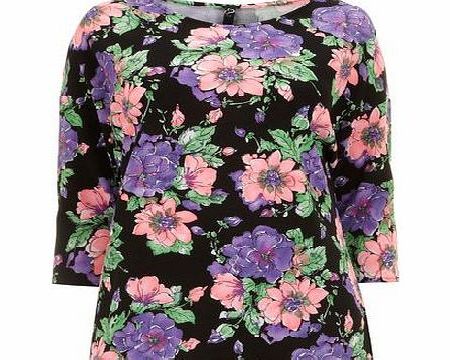 Bhs Black Floral Waffle Top, black 12611828513