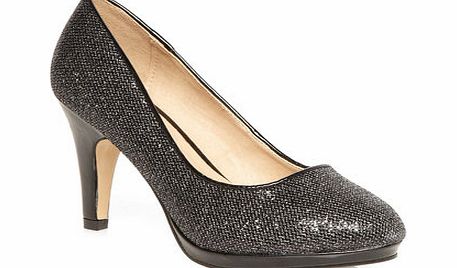 Bhs Black Glitter Extra Wide Court Heels, black