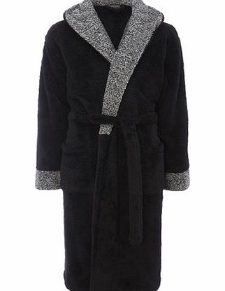 Bhs Black Hooded Super Soft Dressing Gown, Black