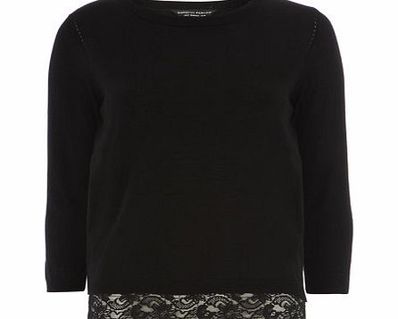 Bhs Black Lace Hem Jumper, black 19129598513