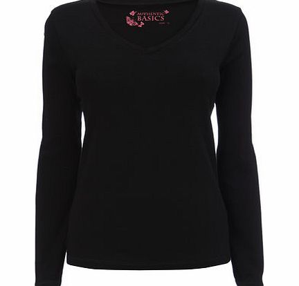 Bhs Black Long Sleeve V Neck Top, black 2424158513