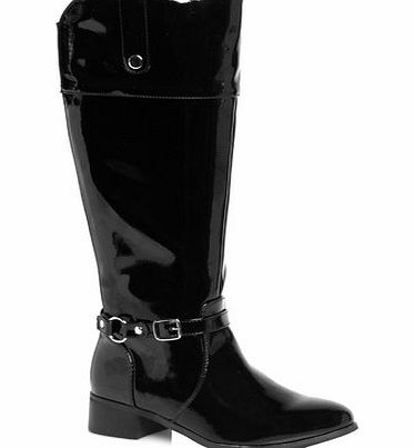 Bhs Black Patent Extra Wide Riding Boots, black