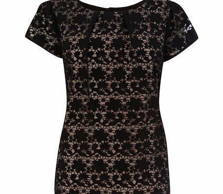 Bhs Black Short Sleeve Burnout Shell Top, black