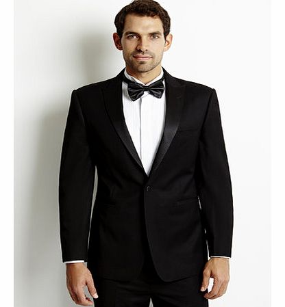 Black Tailored Satin Peak Lapel Tuxedo Jacket,