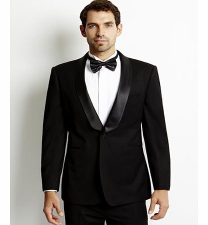 Black Tailored Satin Shawl Lapel Tuxedo Jacket,