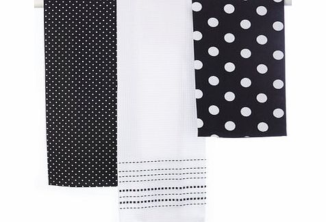 Bhs Black Waffle Spot 3 Pack Tea Towel, black