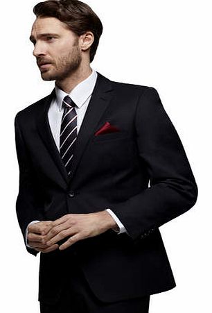 Black Wool Blend Suit Jacket, Black BR64W01DBLK