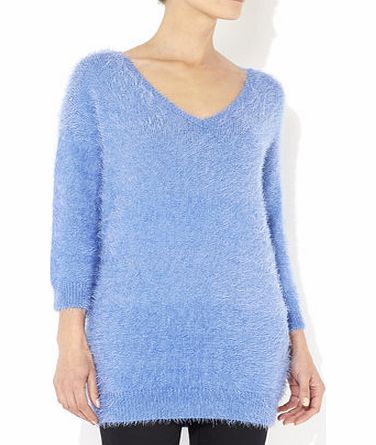 Bhs Blue Fluffy V Neck Jumper, pale blue 12034490044