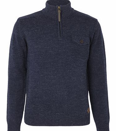 Bhs Blue Half Zip Pocket Jumper, BROWN BR53H02FBLU