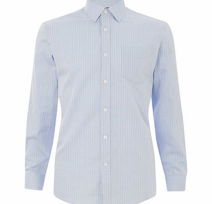 Bhs Blue Herringbone Stripe Point Collar Shirt, Blue