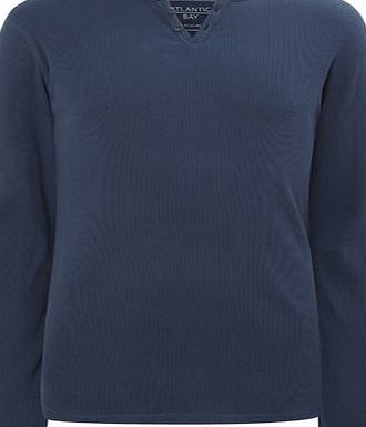 Bhs Blue Rib Long Sleeve Notch Neck Top, Blue