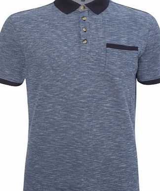 Bhs Blue Space-Dye Smart Polo Shirt, MID BLUE