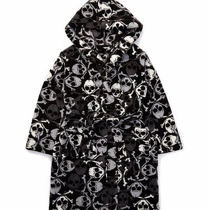 Boys Boys Skull Print Dressing Gown, black