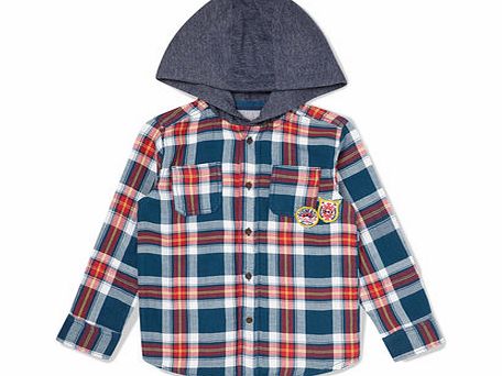 Boys Checked Hooded Shirt, navy 1621410249