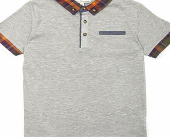 Bhs Boys Grey Marl Check Collar Polo Shirt, grey