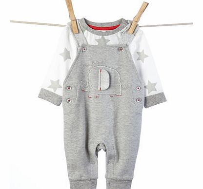 Bhs Boys Unisex Elephant Jersey Dungarees Set, grey