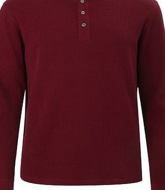 Bhs Burgundy Waffle Texture Button Grandad Neckline