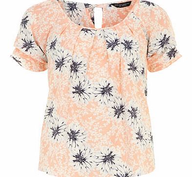 Coral floral tie back tee, orange 19115244796