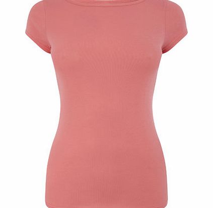 Bhs Coral Short Sleeve Slash Neck Top, coral