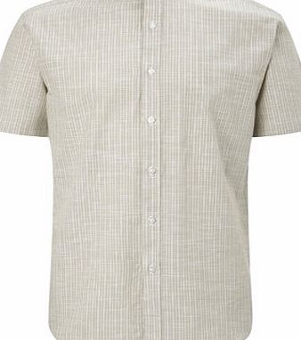 Bhs Cream Short Sleeve Stripe Grandad Collar Shirt,