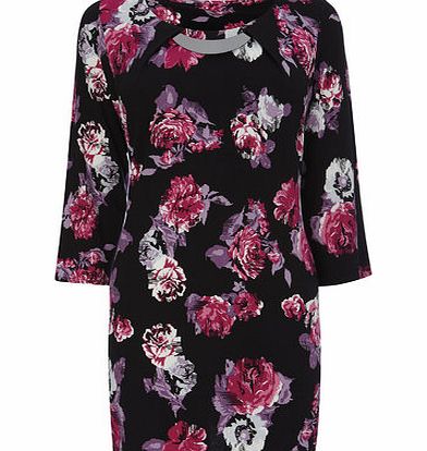 Bhs Dark Floral 3/4 Sleeve Neck Trim Tunic,