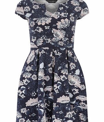 Bhs Folk Print Notch Neck Dress, blue 19127731483